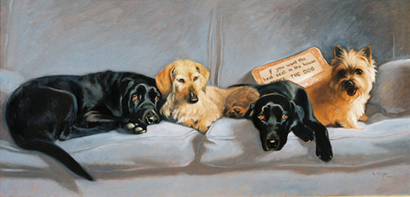 portrait of dogs on sofa