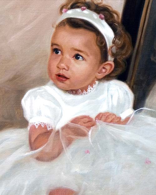Oil Portrait Painting of a baby, by portrait artist, Hazel Morgan in her portrait studio