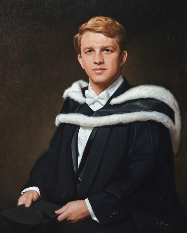 Academic Oil Portrait Painting of a Graduate, by portrait artist, Hazel Morgan in her portrait studio